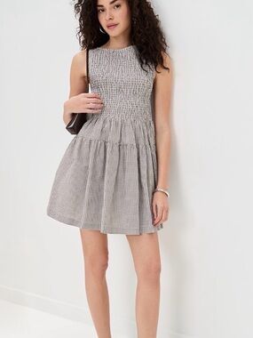 Hill House Cosima Mini Dress in Brown Gingham- Size Medium